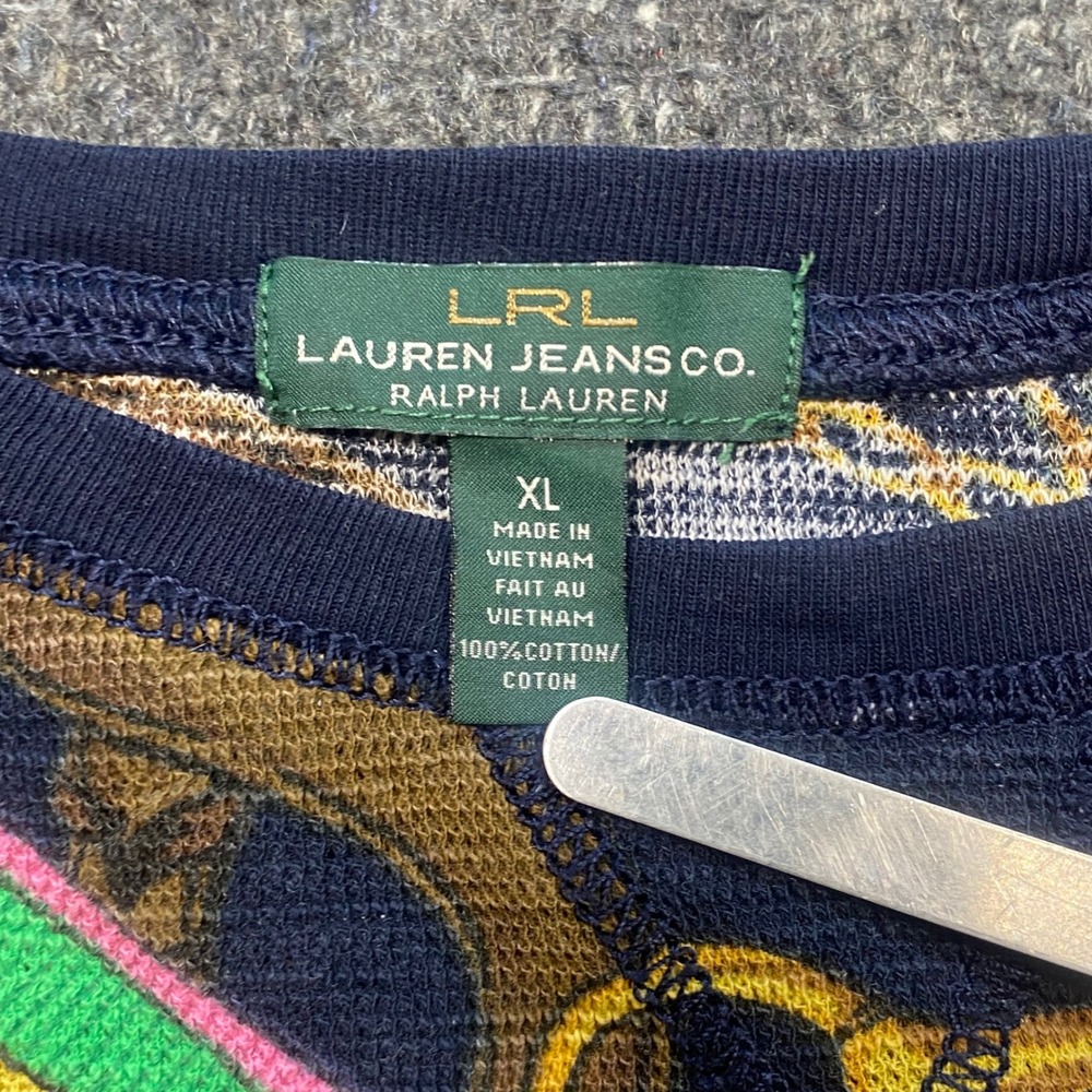 Ralph Lauren Equestrian Chain Top Sz XL Womens Navy Blue Preppy Horsebit Raglan - Picture 3 of 6